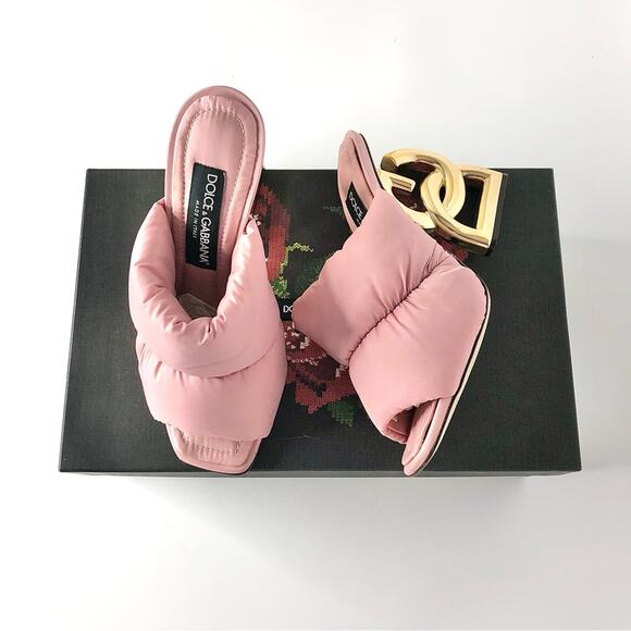 Dolce & Gabbana Pink Quilted Nylon DG Heel Slip On Puffy Mule Sandals 38 - Picture 1 of 10